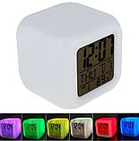 Годинник з будильником і термометром. Годинник нічник Хамелеон | Цифрові світлодіодні годинник Куб, фото 2
