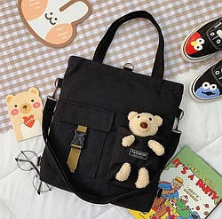 Рюкзак сумка стильна шкільна для дівчинки Teddy Beer (Тедді) з брелоком ведмедик чорного кольору Goghvinci (AV309)