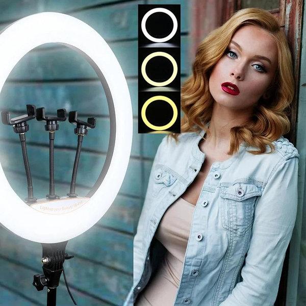 Лампа кільцева світлодіодна Led-YQ-460B , з 3 тримачами для телефону, пультом 45 см+штатив 2м, фото 1