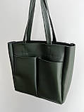 Жіноча сумка шоппер на блискавці зеленого кольору, фото 2