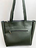 Жіноча сумка шоппер на блискавці зеленого кольору, фото 8