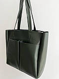 Жіноча сумка шоппер на блискавці зеленого кольору, фото 4