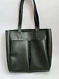 Жіноча сумка шоппер на блискавці зеленого кольору, фото 9