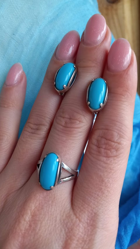 Мініатюрний срібний комплект із блакитною бірюзою від Хартів, фото 1