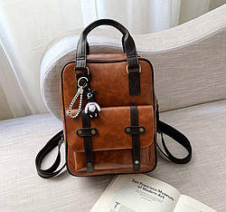 Рюкзак сумка жіноча стильна вінтажна руда з брелоком Diehe (AV239)