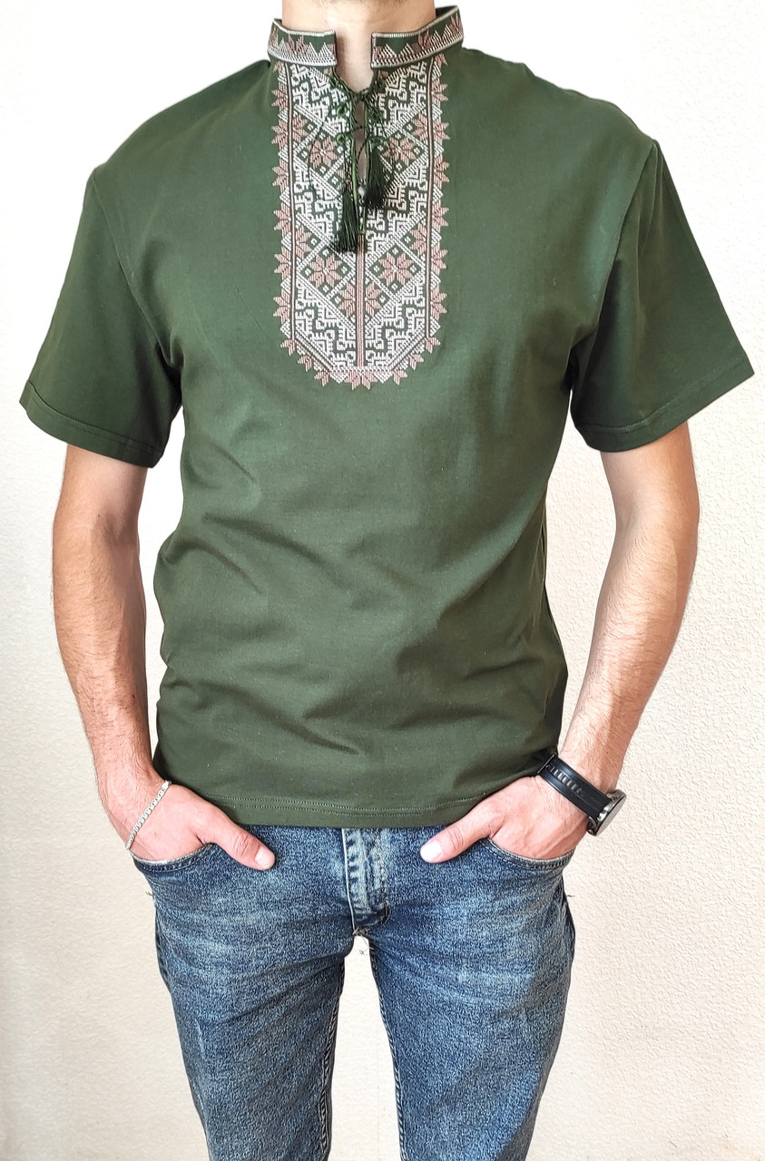 Футболка з вишивкою чоловіча Оберіг 6XL, футболка вишивка, футболка вишиванка, футболка з вишиванкою, футболка вишита, фото 1