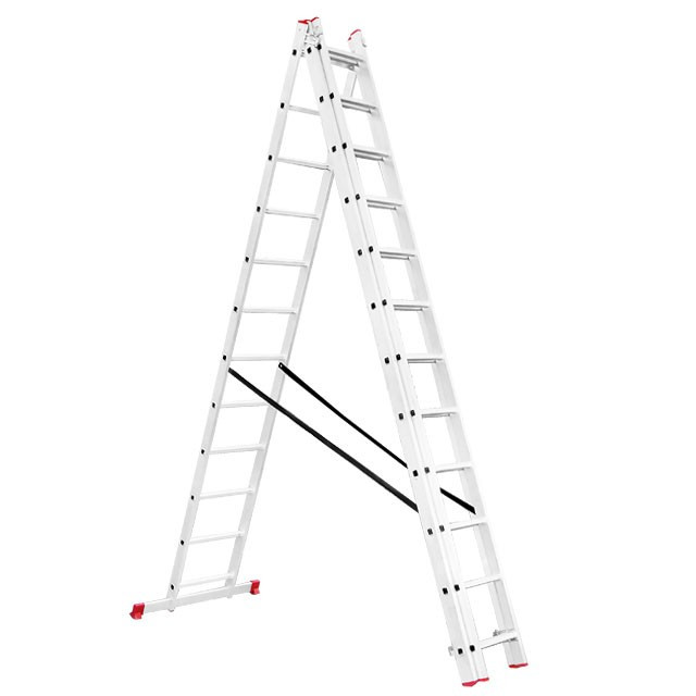 Драбина з алюмінію, 3-х секційна універсальна розкладна, 3x12 сход., 7,89м INTERTOOL LT-0312