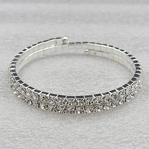 Браслет багаторядний сріблястого кольору з білими кристалами ширина 10 мм 2 ряди каменів безрозмірний