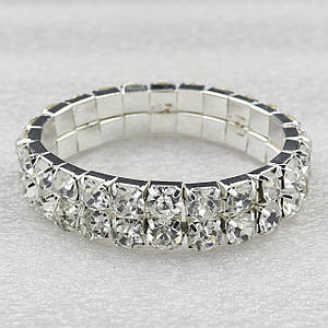 Браслет жіночий широкий білого кольору з білими кристалами ширина 14 мм на гумці 2 ряди каменів від 15 см и >