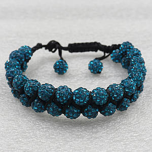 Браслет шамбалу із зеленими намистинами чорний із затяжками обхват 17 см і збільшення товщина кульки 10