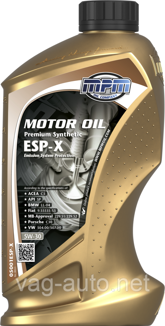 Моторна олива MPM Premium Synthetic ESP-X / 5W30 / 1л. / (ACEA C3, API SP, VW 504.00/507.00 )