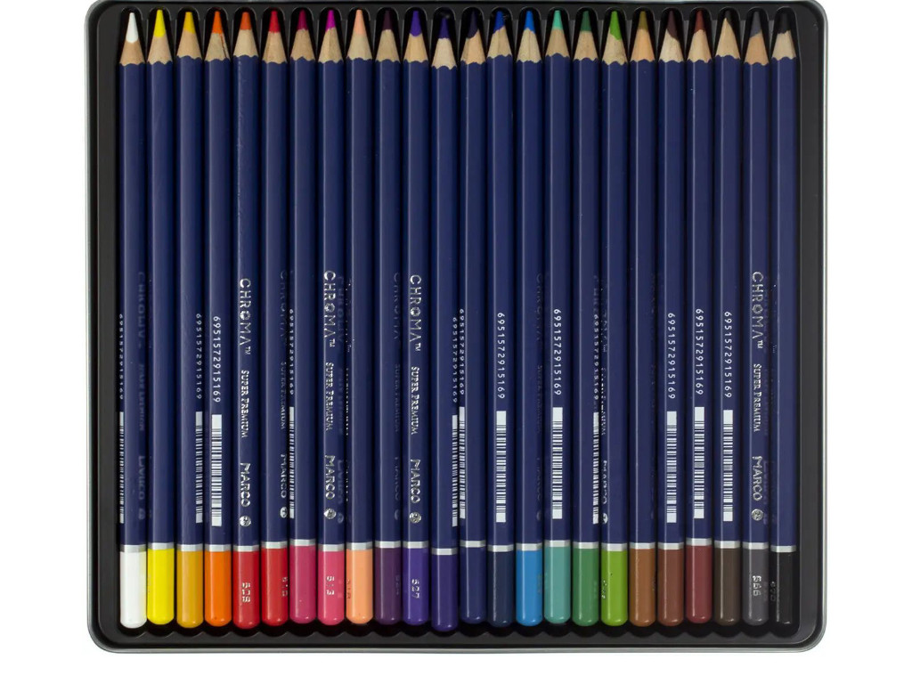 Карандаши для художников 24 цвевта в металлическом пенале "Marco ...