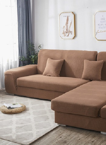 Набір чохлів на кутовий диван накидка жакардовий трикотаж 3.2 Homytex Пісочний, фото 1