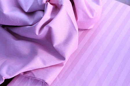 Постільна білизна страйп-сатин Рожевий, єврокомплект, фото 2