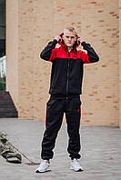 Спортивный костюм мужской на флисе зимний Nike черно-красный Комплект теплый Кофта + Штаны Найк флисовый
