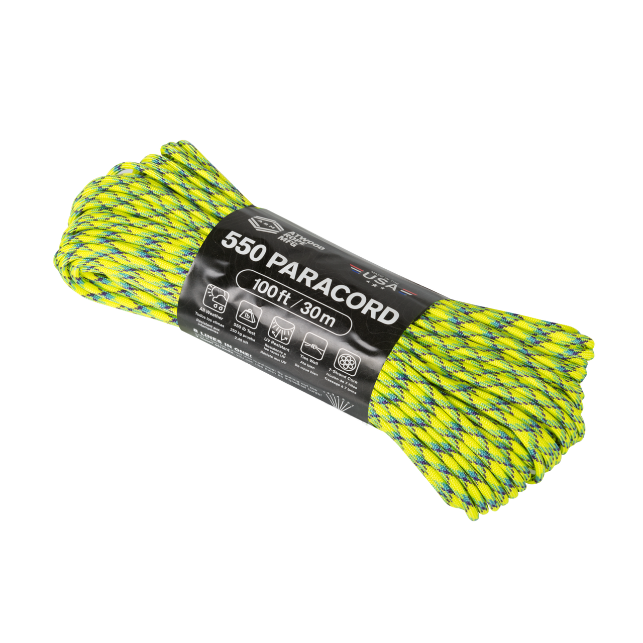 Мотузка шнур семижильний 550 Paracord Atwood Rope MFG Xanthoria 30 м CD-PC1-NL-1A