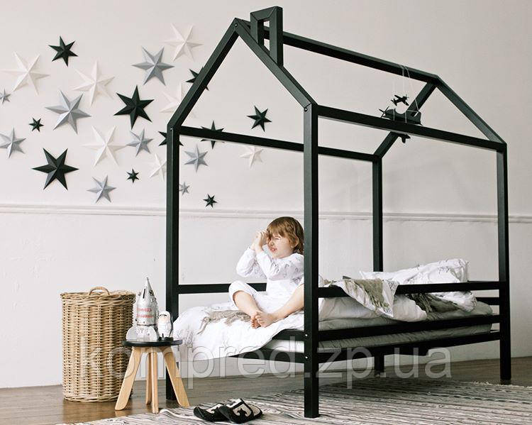 Ліжко дитяче дерев'яне з горизонтальним бортикомм