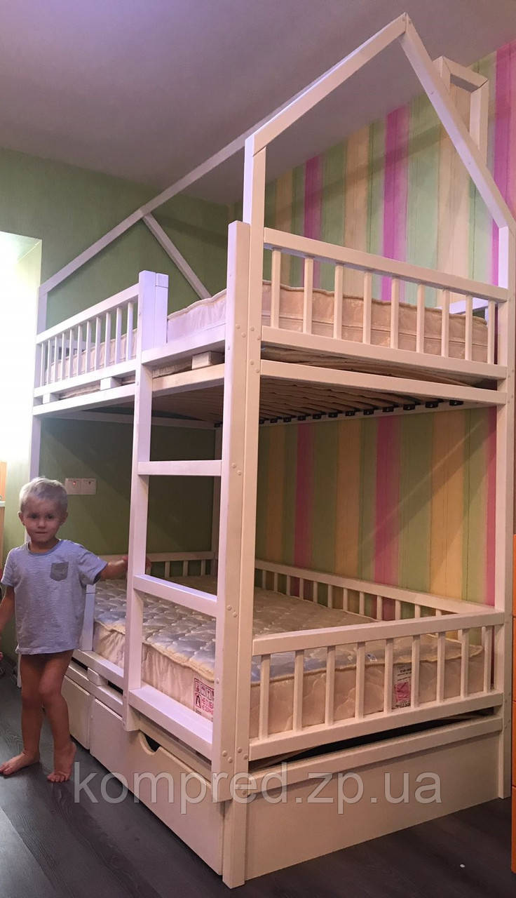 Двоярусне дерев'яне ліжко Будинок, фото 1