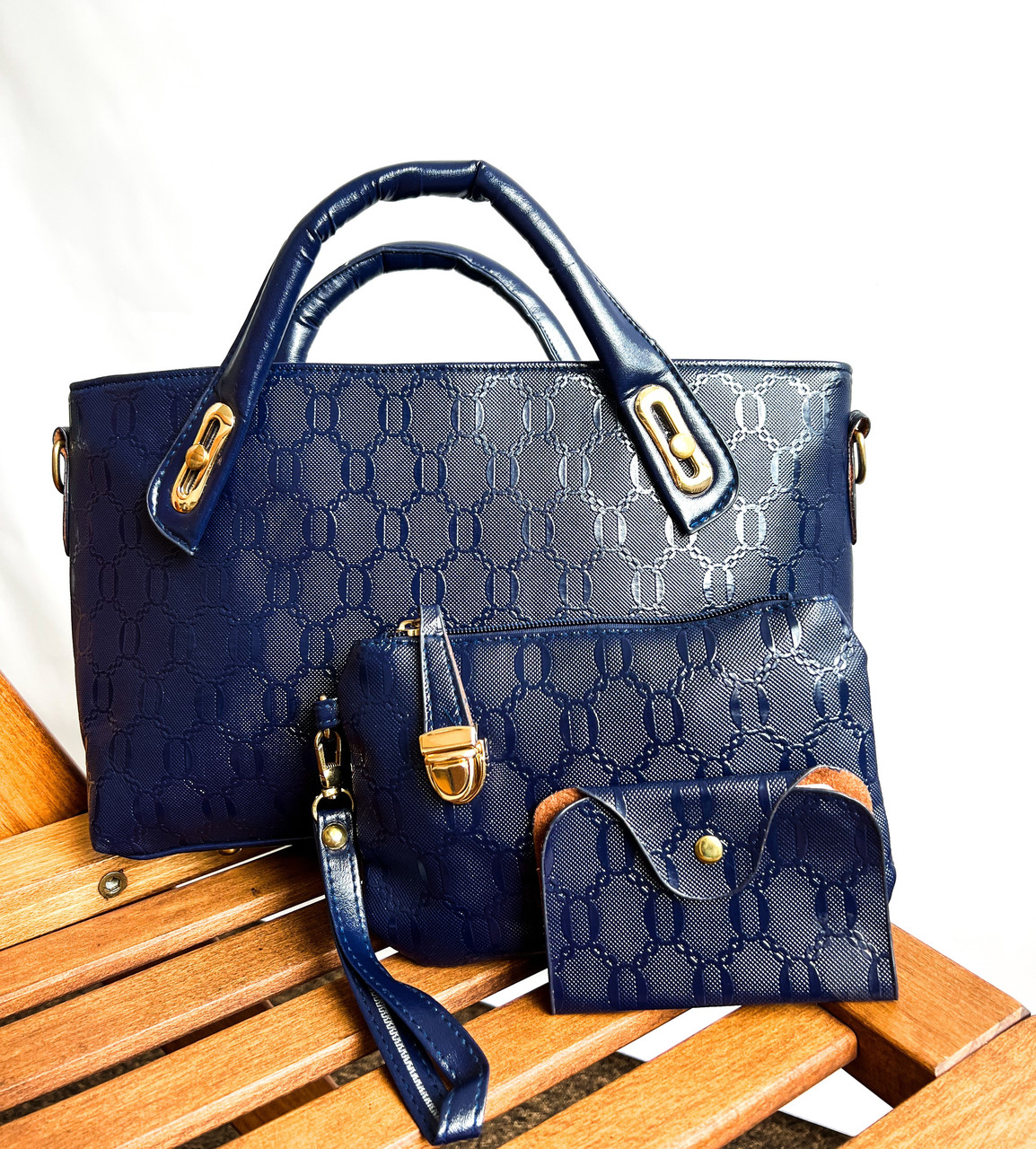 Жіноча сумка набір 3в1 з екошкіри синій. Без плечового ремінця 1, фото 1