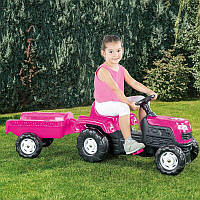 Трактор с прицепом детский на педалях розовая КАТАЛКА педальная машина Unicorn 2508 DOLU