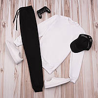 Демисезонный мужской костюм чёрные Спортивные брюки и белая Кофта парню модная мужская одежда трикотаж