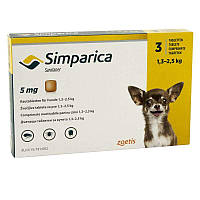 Таблетки от блох и клещей Zoetis Simparica (Симпарика) для собак 1,3 - 2,5 кг 1 таб