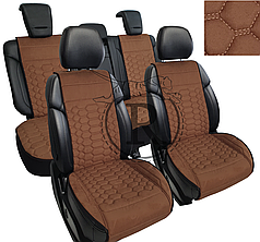 Преміум накидки на сидіння RINNEKO Темно-бежева Алькантара Дизайн Соти 5 шт