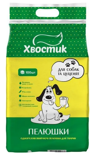 Пелюшки Хвостик для собак та цуценят, 60 х 90 см, 100 шт, фото 1