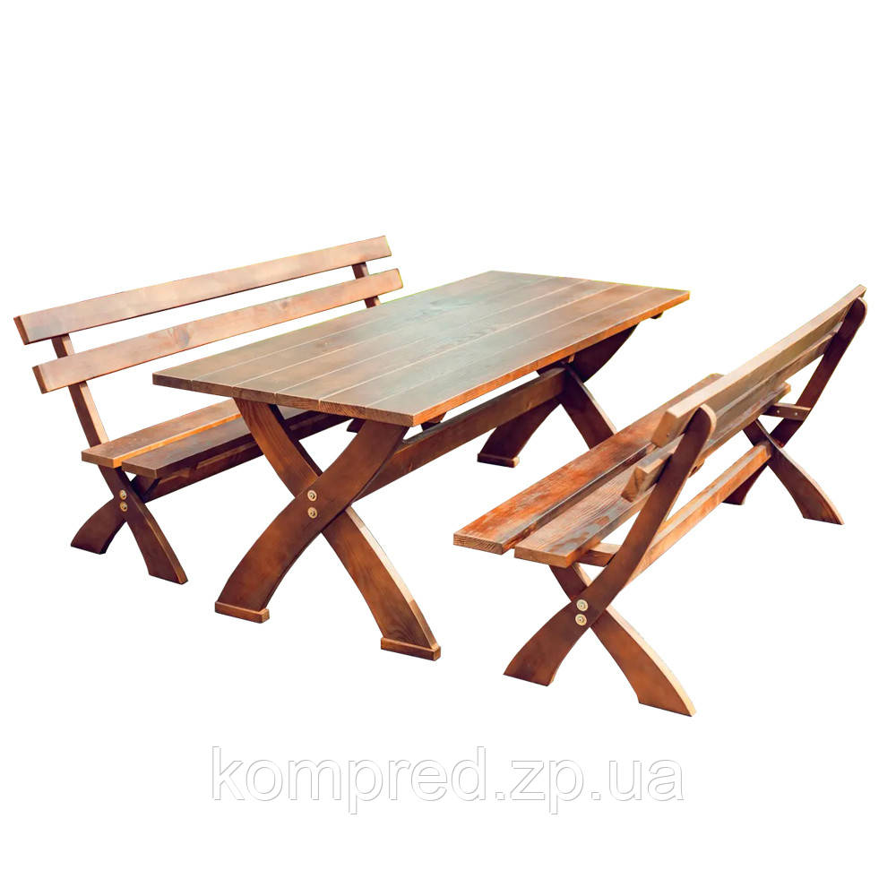 Комплект садовой мебели стол и две лавки без покраски Америка 1,95 м - фото 4 - id-p1662062945