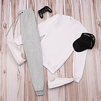 Мужской костюм двухнитка весенний серые Спортивные брюки и белая Кофта парню Стильная модная одежда хб