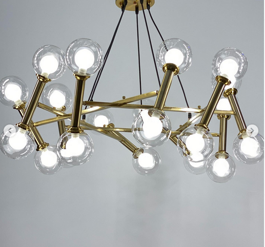 Сучасний світильник з рухливими ріжками з плафоном з подвійного скла в чорному корпусі або латунь, фото 1