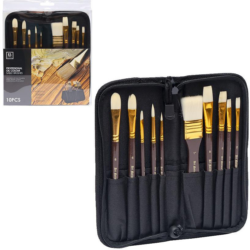 Набір пензлів для малювання Маслом із синтетичної щетини 10шт