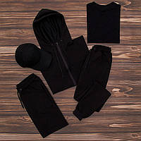 Комплект мужской Кофта + Штаны + Шорты + Футболка + Кепка Base черный Спортивный костюм весенний осенний