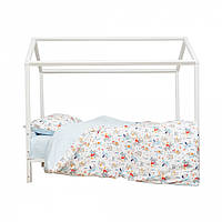 Детская полуторная постель Twins Prince 4 элемента, материал 100% хлопок, простынь без резинки, голубая