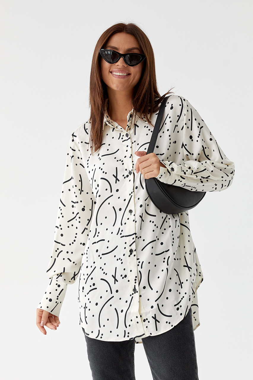 Атласна блуза з візерунком MAESTRO woman — бежевий колір, M (є розміри)