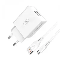 Мережевий зарядний пристрій для телефона SkyDolphin SC30V White + Cable USB Type-A - microUSB (2USB, 2.1A)