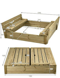 Дерев'яна закрита пісочниця-трансформер 1180х1180мм
