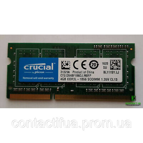 Оперативна пам'ять б/в SO-DIMM Crucial 4Gb DDR3L 1866MHz CL13 (CT51264BF186DJ.M8FP) - фото 1 - id-p1662155206