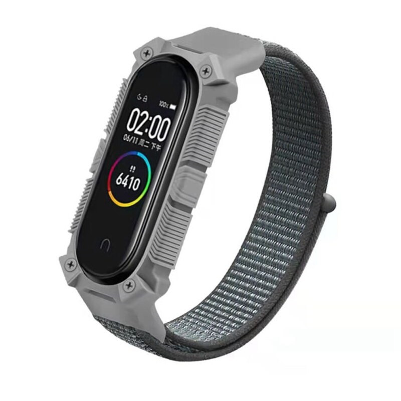 Ремінець для фітнес-браслету Mi Band 3, 4, 5, 6, 7 Armor design нейлоновий сірий, фото 1