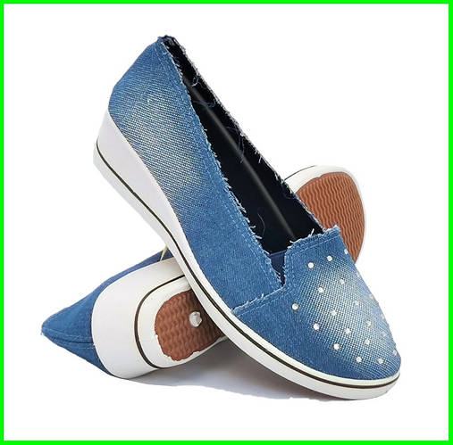 .Женские Мокасины Балетки на Танкетке Голубые Джинсовые Синие (размеры ...