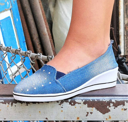 .Женские Мокасины Балетки на Танкетке Голубые Джинсовые Синие (размеры ...