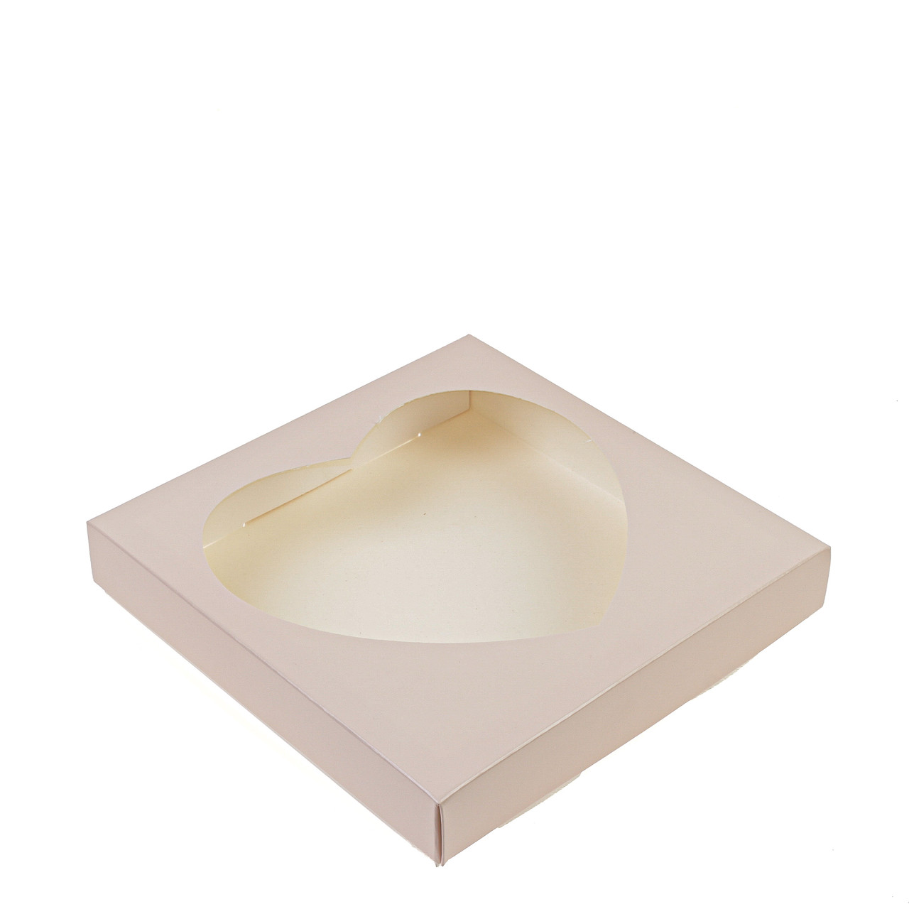 Коробка 200х200х35 для пряника з вікном у формі серця, пудра, фото 1