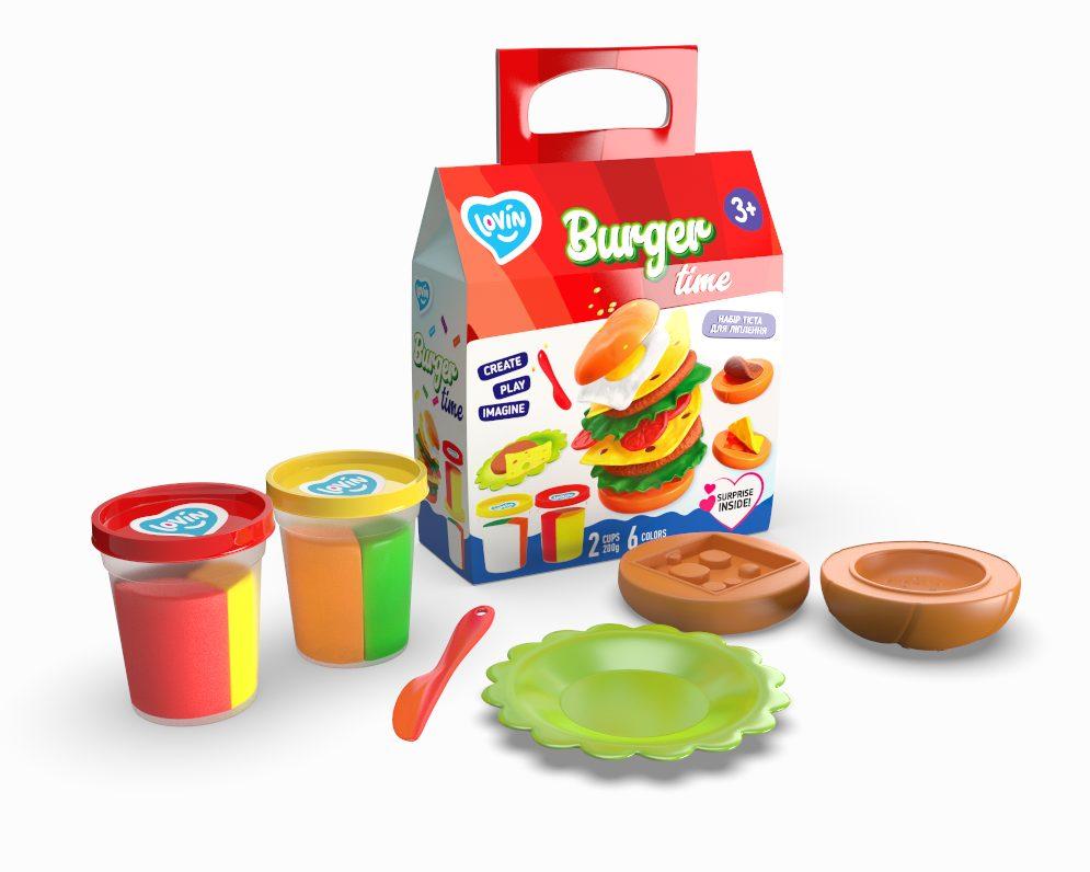 Набір для ліплення з тістом Burger Time ТМ Lovin 41144 час бургера сюрприз 3D-молд ніж тарілка пластилін Ловін