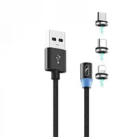 Дата-кабель SkyDolphin USB-000547 1m USB (тато) - Lightning/microUSB/USB Type C (тато) Black