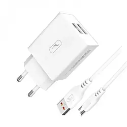 Мережевий зарядний пристрій для телефона SkyDolphin SC30V White + Cable USB Type-A - microUSB (2USB, 2.1A)