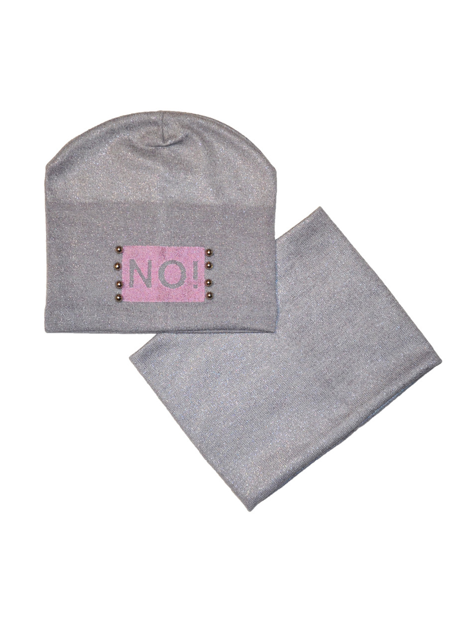 Набір (шапка, хомут) дівчинці 5-12 років сірий 52/56см