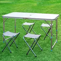 Стол для пикника усиленный с 4 стульями Folding Table 120х60х55/60/70 белый