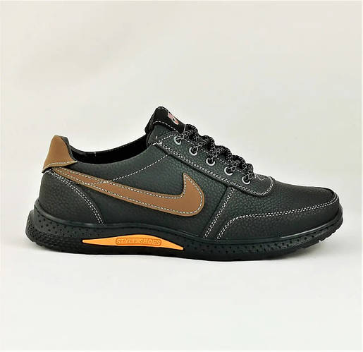 Кожаные Мужские мокасины Nike Черные Кроссовки Найк Эко Кожа 40,41,42 ...
