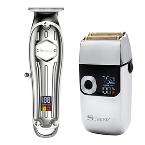Комбо-набір для стрижки Surker Сordless I9 Silver + Surker Razor Cordless Silver(SK-I9SL+ SK-5001-SL), фото 1