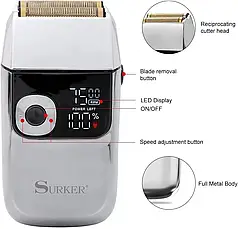 Комбо-набір для стрижки Surker Сordless I9 Silver + Surker Razor Cordless Silver(SK-I9SL+ SK-5001-SL), фото 6